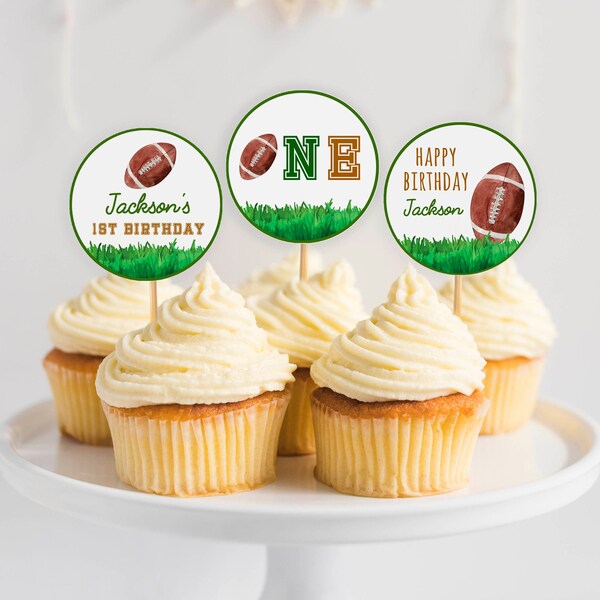 EDITABLE Football Cupcake Toppers, Sports Birthday Decoration, Boy 1st Birthday Party Decor, Printable Template, Instant Download F009