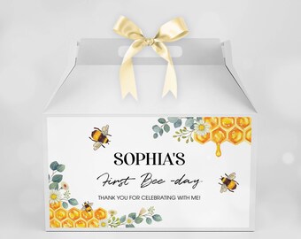 Editable Bee Birthday Gable Gift Box Label, First Bee Day Gable Label ...