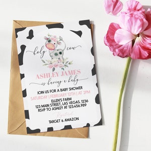EDITABLE Cow Baby Shower Invitation, Farm Baby Shower Invite, Cow Print, Holy Cow Country Baby Shower Invitation, Printable Template. #C004