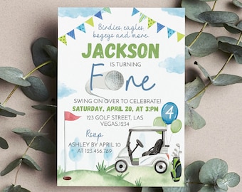 Editable Golf Birthday Invitation, Fourth Birthday Invitation, Golf Fore Birthday Party Invitation, Boy Golf Invite, Instant Download. G001