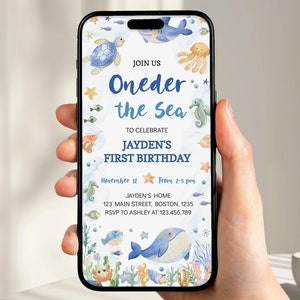 EDITABLE Oneder The Sea Invitation, Under The Sea Birthday Evite, Ocean Animals Birthday Party Digital Mobile Invitation Template. O009