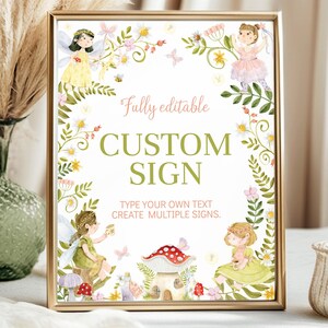 EDITABLE Fairy Birthday Custom Sign, Floral Fairy Birthday Table Sign, Girl Birthday Decorations, Printable Template, Instant Download. F024