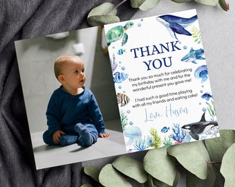 EDITIERBAR Unter dem Meer Geburtstag Dankeskarte, Ocean Geburtstag Bild Dankeskarte, Ocean Animals Geburtstagsgeschenk Karte, Printable. O004