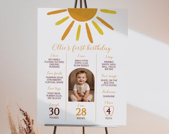 EDITABLE First Trip Around The Sun Birthday Milestone, Boho Birthday Milestone Photo Board, Sun 1st Birthday Sign, Instant Download. S016