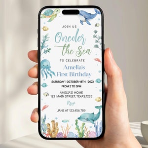 EDITABLE Oneder The Sea Invitation, Under The Sea Birthday Evite, Ocean Animals Birthday Party Digital Invitation Template. O009