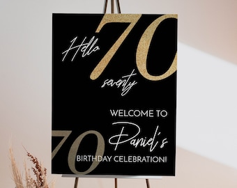 EDITABLE 70th Birthday Welcome Sign, Modern Birthday Welcome Sign, Men or Woman's Birthday Poster, Printable Template, Instant Download.M004