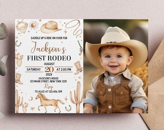 My First Rodeo Birthday Invitation, Cowboy 1st Birthday Invite, First Rodeo Invitation, Wild West Invitation, Printable Template. R011