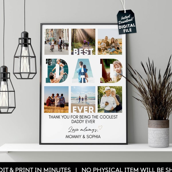 Editable Dad Photo Collage, Dad Photo Print, Special Gift For Dad, Best Dad Ever, Father's Day Gift, Customizable Printable Template. FD02