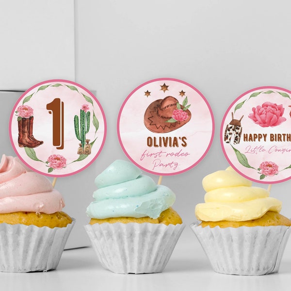 Editable My First Rodeo Birthday Cupcake Topper, Cowgirl 1st Birthday Party Decor, Western Birthday Cupcake Topper, Printable Template. R007