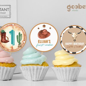 Editable Wild West Party Cupcake Topper, Western Cowboy 1st Birthday ...