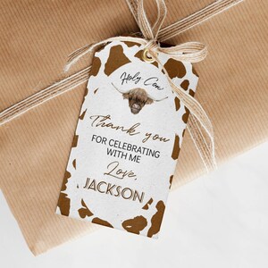 EDITABLE Cow Thank You Tag, Highland Cow Birthday Favor Tag, Holy Cow I&#39;m One Birthday Decor, Farm Birthday Party, Printable Template. C007