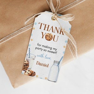 EDITIERBARE Milch und Kekse Geburtstag Favor Tags, Junge erster Geburtstag Danke Tags, Ein süßer Keks Geburtstag Party Decor, printable. C010