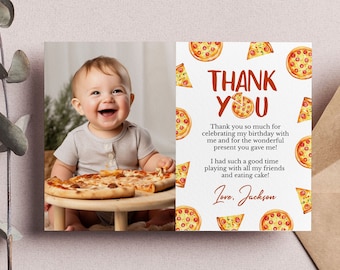 EDITABLE Pizza Birthday Thank You Card, Pizza Party Picture Thank You Card, Pizza Party Birthday Favor Card, Printable. P013