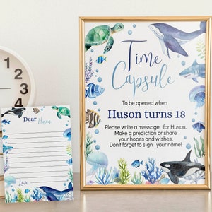 EDITABLE Under The Sea Time Capsule Template, Ocean 1st Birthday Time Capsule Sign, Ocean Birthday Time Capsule Note, Instant Download. O004