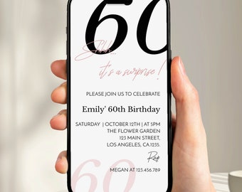 Shhh It's A Surprise Invitation, 60th Birthday Invitation For Women, Adult Birthday Invite, Surprise Birthday Invite, Digital Invite. M004