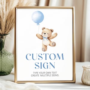 EDITABLE Bear Birthday Party Sign, Teddy Bear Birthday Custom Sign, Boy Birthday Sign, Beary 1st Birthday Decor, Printable Template. B022