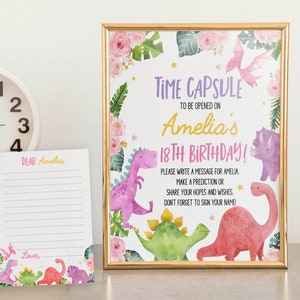 EDITABLE Dinosaur Birthday Time Capsule Template, Dinosaur Birthday Party Time Capsule Sign, Dinosaur Party Decor, Instant Download D006