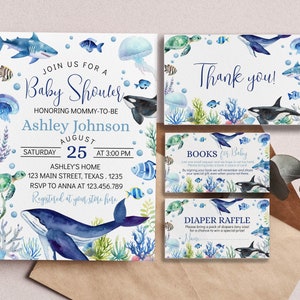EDITIERBAR Unter dem Meer-Babyparty-Einladung, Ozean-Dusche einladen, Ozeantiere-Babyparty-Einladung, druckbare Vorlage. O004