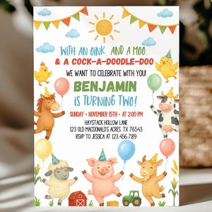 Editable Any Age Farm Birthday Invitation, Farm Party Animals Birthday Invitation, Barnyard 2nd Birthday Invite, Printable Template. A014