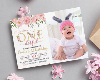 Onederful Birthday Girl Invitation, Rose Gold 1st Birthday Invitation, Onederful Birthday Party Invite, Printable Template. O002