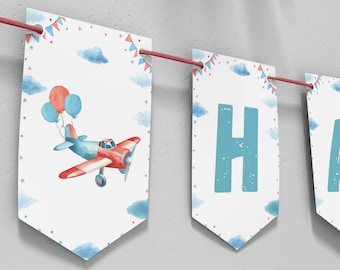 Editable Airplane Banner, Airplane Birthday Banner, Airplane Party Decor, Time Flies Airplane Happy Birthday Banner, Instant Download. A007