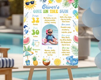 Editable One in the Sun Milestone Sign | Tropical Summer First Birthday Board | Pool Party Birthday Poster | Instant Download | S027
