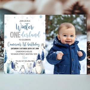 Winter Onederland Invitation, Woodland Arctic Animals Birthday Invitation, Christmas Winter Wonderland Party Invite, Instant Download