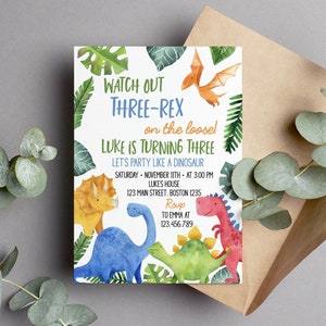 EDITABLE Dinosaur Birthday Invitation, Three Rex Invitation, Dinosaur Invitation, Dinosaur Invite, Three-Rex Birthday, Instant Download D006