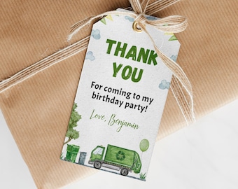 EDITABLE Garbage Truck Birthday Thank You Tag, Trash Truck Birthday Party Favor Tag, Garbage Truck Gift Tag, Summer Party Decoration. T007