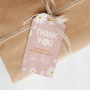 EDITIERBARE Daisy Geburtstag Dankeschön Tag, Daisy Geburtstag Party Favor Tag, Blumen Geschenkanhänger, Groovy Partydekoration, druckbare Vorlage. D003