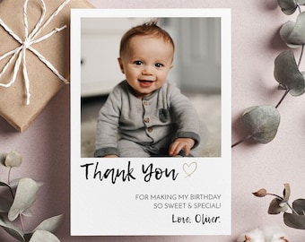 EDITABLE Photo Birthday Thank You Card, Minimalist Modern Picture Thank You Card, Simple Birthday Favor Card, Instant Download. #M004