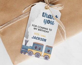 EDITABLE Train Birthday Thank You Tag, Choo Choo Train Birthday Party Favor Tag, Train Gift Tag, Summer Party Decoration. T008