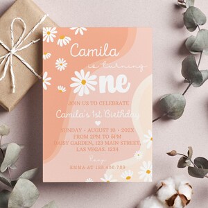 Editable Daisy Birthday Party Invitation, Daisy First Birthday Invitation, Boho Retro Floral Invite, Groovy Party, Instant Download. #D003