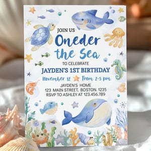 EDITABLE Under The Sea Birthday Invitation , Oneder The Sea First Birthday Invite, Cute Ocean Animals Birthday Party, Printable. O011