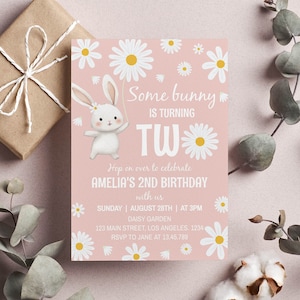 Invitation d'anniversaire modifiable Some Bunny is Two, Invitation premier anniversaire Marguerite, 2e anniversaire fille moderne, téléchargement immédiat. B017