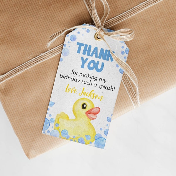 EDITABLE Rubber Duck Favor Tags, Yellow Duck Birthday Thank You Tag, Boy 1st Birthday Party Decoration, Printable. D008