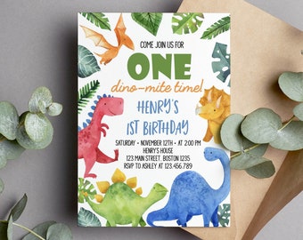 EDITABLE Dinosaur First Birthday Invitation, Dinosaur 1st Birthday Invitation, Dinosaur Invitation, Dino Party Invite, Instant Download D006