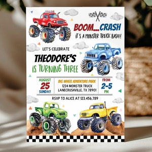Monster Truck Birthday Invitation, Monster Truck Invite, Boy Birthday Invitation, Any Age, Printable Template, Instant Download