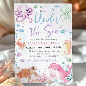 Under The Sea Baby Shower Invitation, Ocean Baby Shower Invite, Cute Ocean Baby Shower Invitation, Printable Template. O014