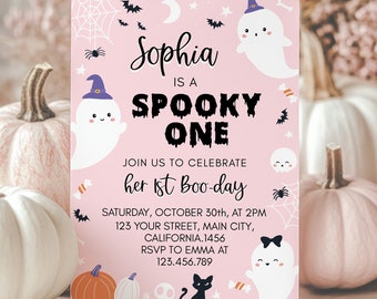 Editable Spooky One Birthday Invitation, Halloween Invitation, Halloween 1st Birthday, First Birthday Halloween Invite Instant Download HA01