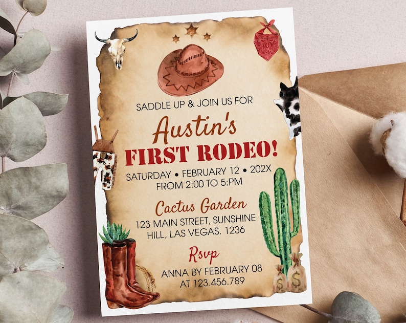 EDITABLE Wild West Birthday Invitation Cowboy 1st Birthday Invite First Rodeo Birthday Invitation Western Party Printable