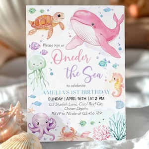 Oneder The Sea Invitation, Under The Sea Birthday Invitation, Cute Ocean Birthday Party Invitation, Editable Printable Template. O014