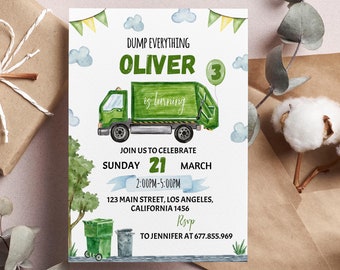 EDITABLE Trash Truck Birthday Invitation, Garbage Truck Invite, Dump Everything, Recycling Party, Printable Template, Instant Download. T007