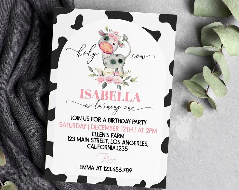 EDITABLE Holy Cow Im One Invitation Cow First Birthday Invitation Holy Cow Invitation Farm Girl Birthday Party Printable