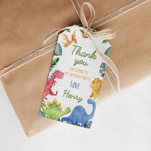 Etiqueta de lembrancinha de festa de aniversário de dinossauro EDITÁVEL, etiqueta de agradecimento de 1º aniversário de dinossauro, decorações de festa de aniversário de dinossauro, download instantâneo D006