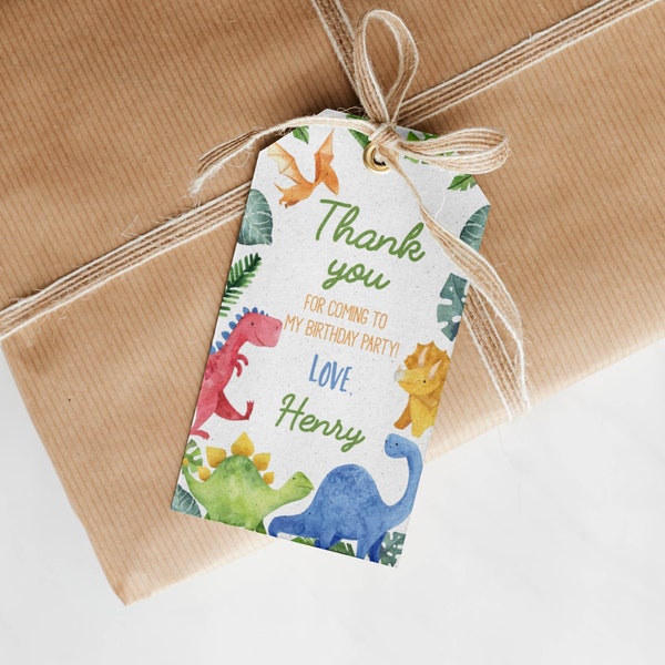 EDITABLE Dinosaur Birthday Party Favor Tag, Dinosaur 1st Birthday Thank You Tag, Dinosaur Birthday Party Decorations, Instant Download D006