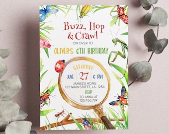 EDITABLE Bugs Birthday Invitation, Insect Party Invitation, Outdoor Bug Hunt Invite, Any Age, Printable Template, Instant Download. B012