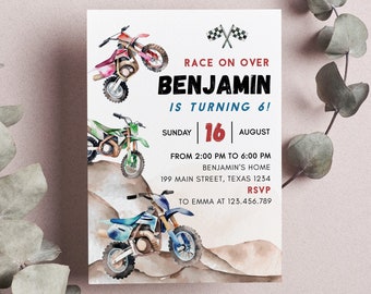 EDITABLE Dirt Bike Birthday Invitation, Boy Birthday Invitation, Race On Over Birthday Invite, Any Age, Printable Template. D009