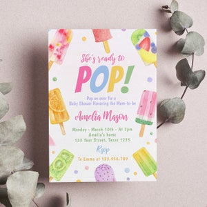 EDITIERBARE Popsicle-Babyparty-Einladung, Sie ist bereit, Babyparty-Einladung zu knallen, es ist eine Mädchen-Babyparty-Einladung, druckbar P008