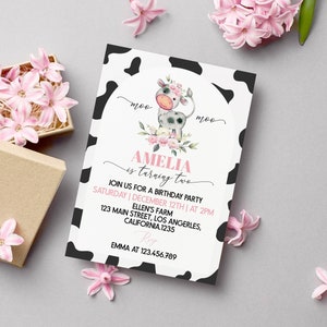 EDITABLE Moo Moo I&#39;m Two Invitation, Cow Birthday Invitation, Second Birthday Invitation, Farm Girl Birthday Party, Printable Template. C004